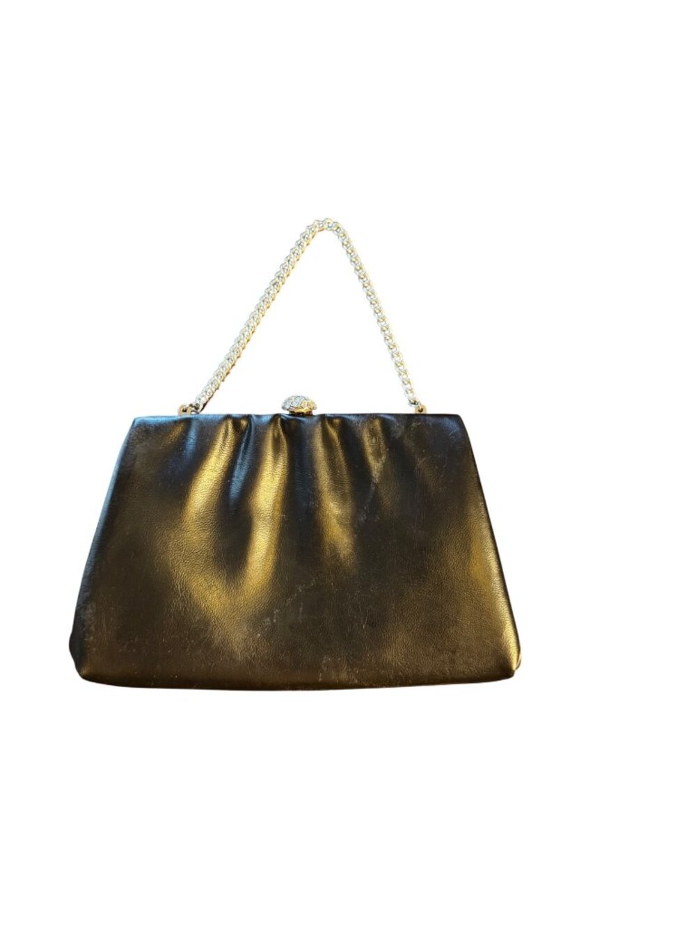 Vintage Black Handbag With Chain Strap & Clasp Elegant Design